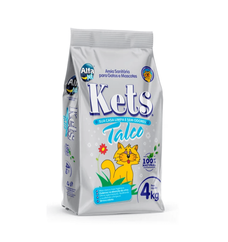 Areia Higiênica Kets Talco para Gatos e Mascotes 4kg