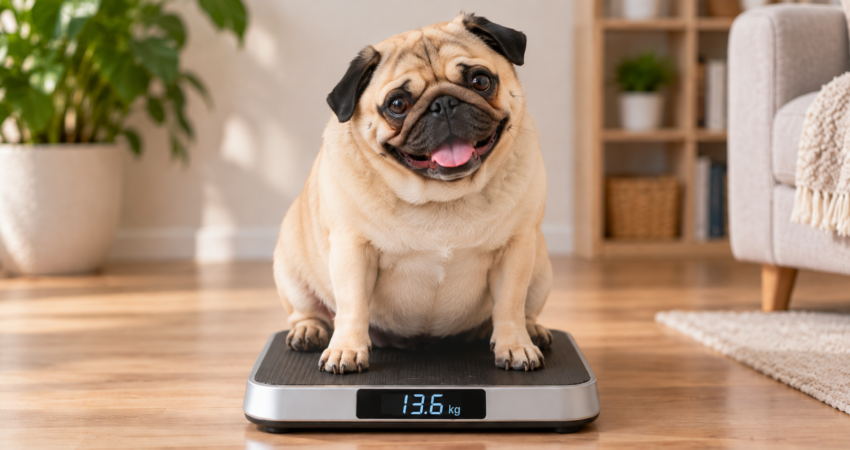 Pug Feliz na Balança Digital