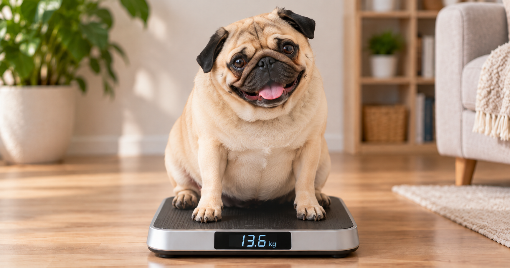 Pug Feliz na Balança Digital